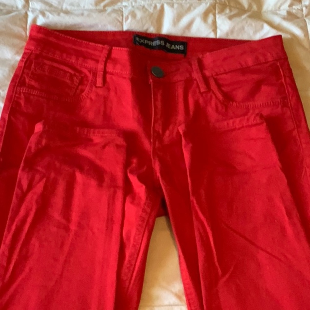 Express jeans, cherry red denim,size 2